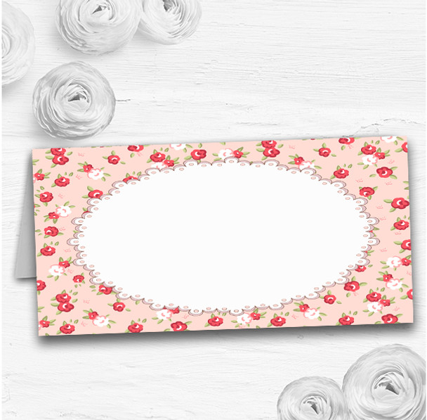 Red And Coral Pink Floral Shabby Chic Chintz Wedding Table Name Place Cards