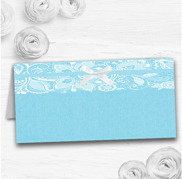 Vintage Aqua Sky Blue Burlap & Lace Wedding Table Seating Name Place Cards