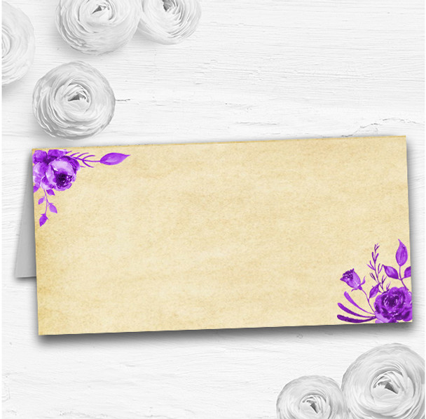 Vintage Cadbury Purple Watercolour Floral Wedding Table Seating Name Place Cards