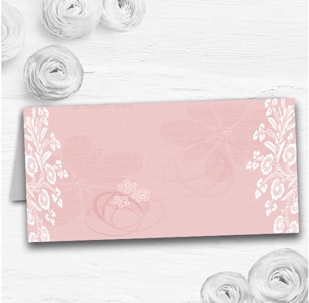 Vintage Lace Coral Pink Chic Wedding Table Seating Name Place Cards