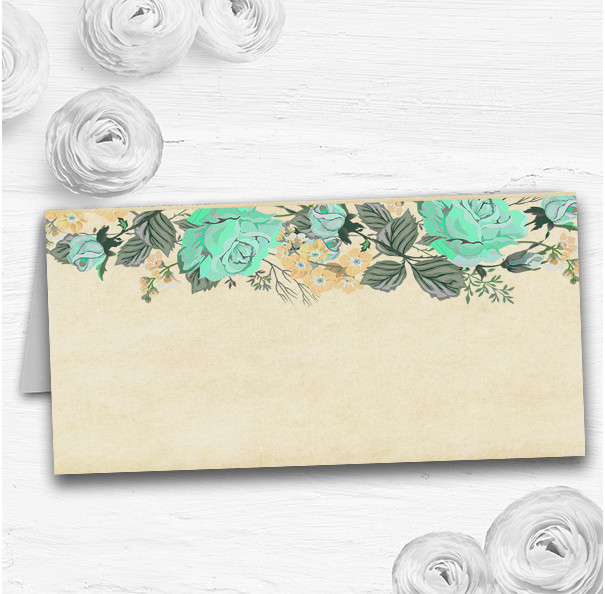 Vintage Mint Green & Gold Watercolour Wedding Table Seating Name Place Cards