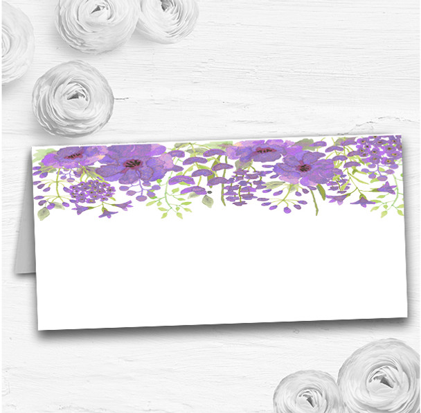 Watercolour Floral Purple Wedding Table Seating Name Place Cards