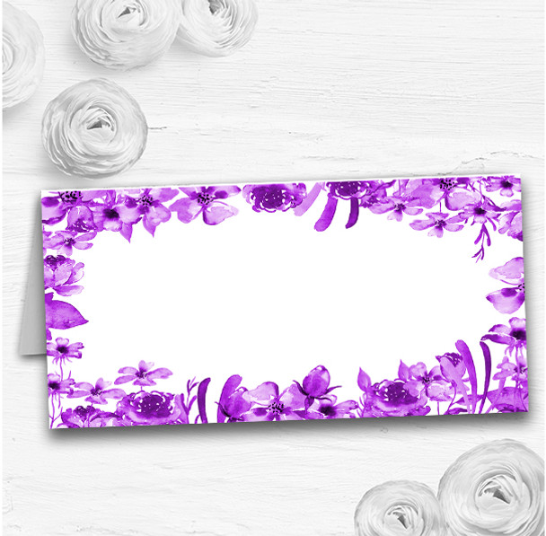 Watercolour Indigo Cadbury Purple Floral Wedding Table Seating Name Place Cards