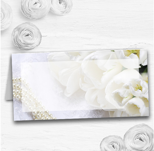 White Rose And Romantic Lace Wedding Table Seating Name Place Cards