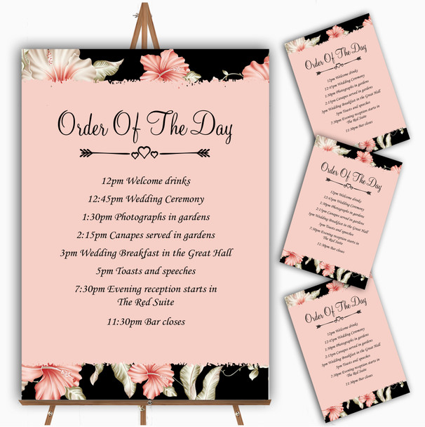 Vintage Black, Coral & Pink Stunning Personalised Wedding Order Of The Day Cards