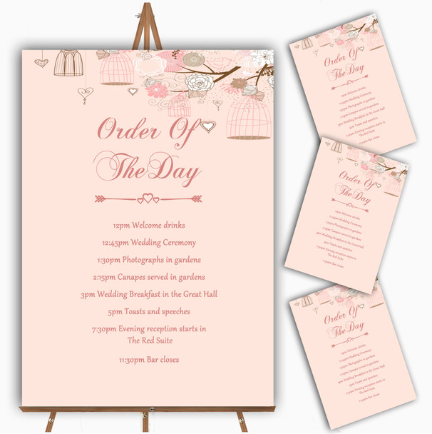 Coral Peach Vintage Birdcage Personalised Wedding Order Of The Day Cards & Signs