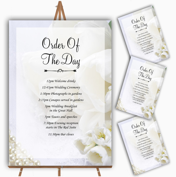 White Rose And Romantic Lace Personalised Wedding Order Of The Day Cards & Signs