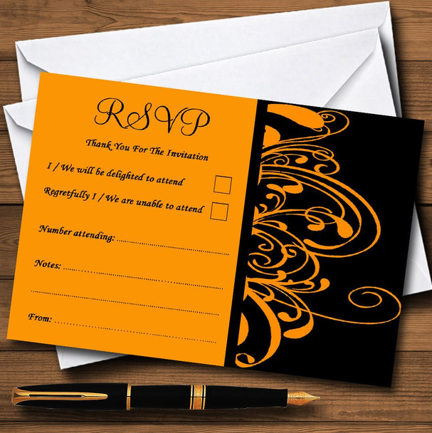 Black & Orange Swirl Deco RSVP Cards