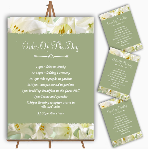 White And Green Calla Lily Personalised Wedding Order Of The Day Cards & Signs