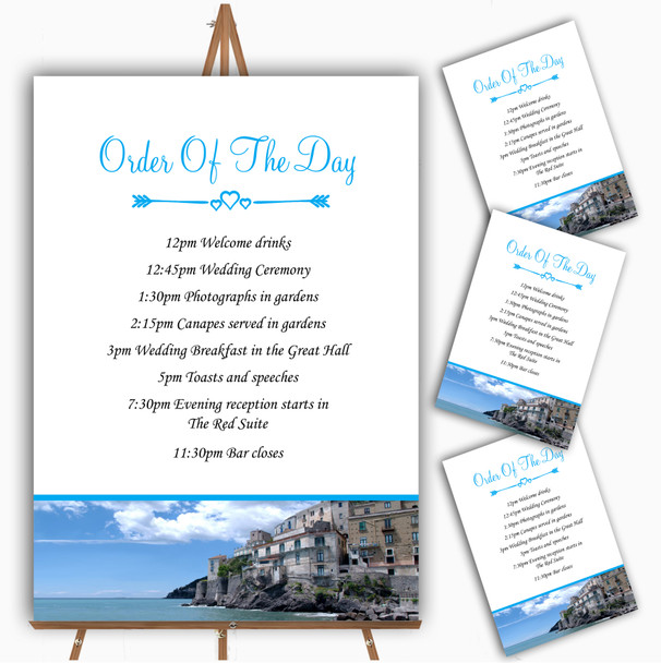 Romantic Amalfi Coast Italy Heart Personalised Wedding Order Of The Day Cards