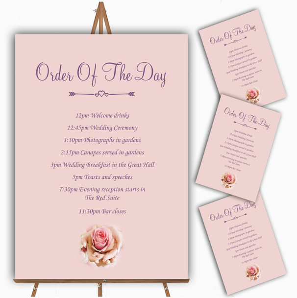 Pink Lilac Flower In Hand Personalised Wedding Order Of The Day Cards & Signs