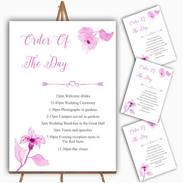 Beautiful Dusty Rose Pink Watercolour Flowers Wedding Order Of The Day Cards