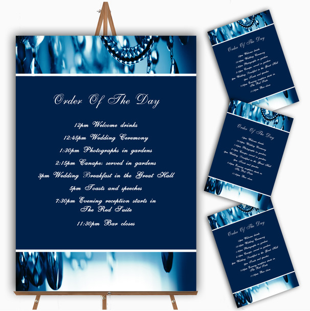 Blue Crystal Chandelier Personalised Wedding Order Of The Day Cards & Signs