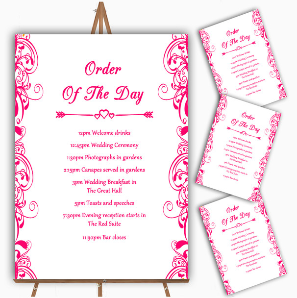 White & Pink Swirl Deco Personalised Wedding Order Of The Day Cards & Signs