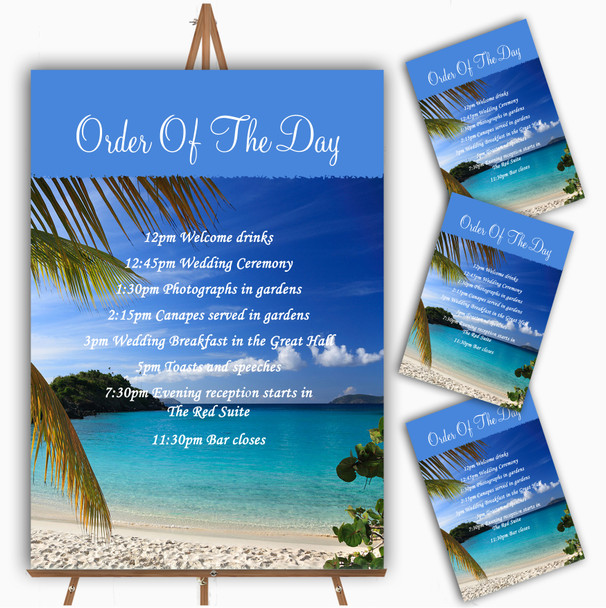 Palm Tree Beach Abroad Personalised Wedding Order Of The Day Cards & Signs