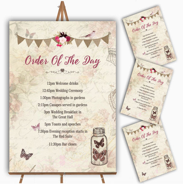 Rustic Parisian Style Personalised Wedding Order Of The Day Cards & Signs