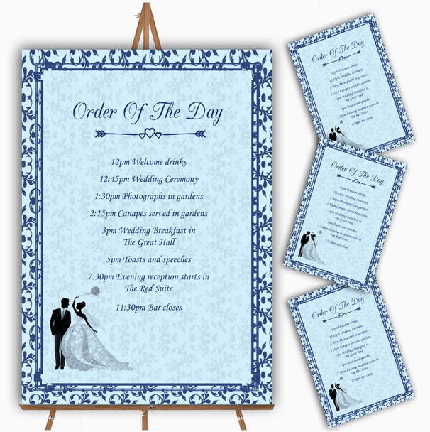 Blue Classic Vintage Personalised Wedding Order Of The Day Cards & Signs