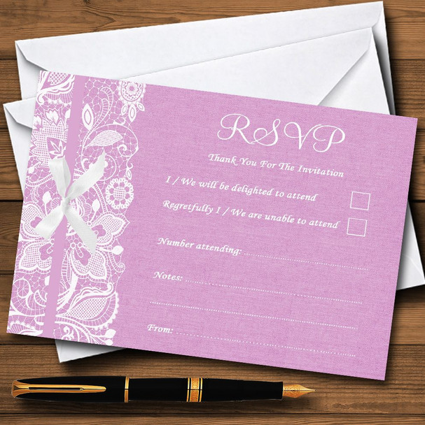 Vintage Dusky Pink Rose Burlap & Lace RSVP Cards