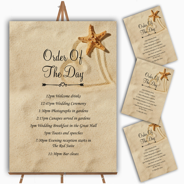 Sandy Beach Romantic Personalised Wedding Order Of The Day Cards & Signs