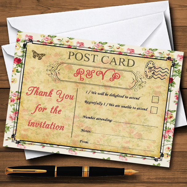 Vintage Floral Shabby Chic Postcard RSVP Cards