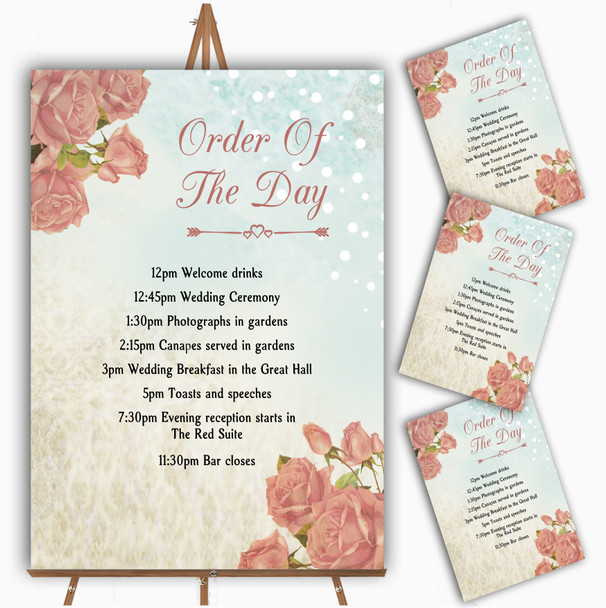 Shabby Chic Vintage Floral Classic Light Wedding Order Of The Day Cards