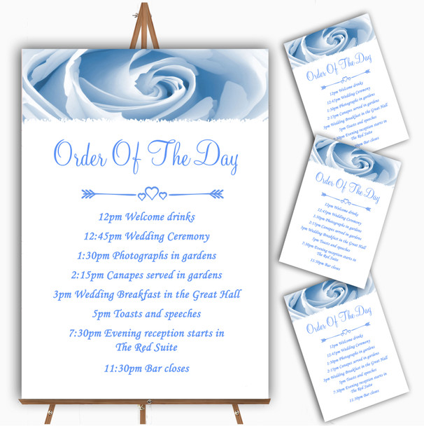 Baby Blue Pale Rose Personalised Wedding Order Of The Day Cards & Signs