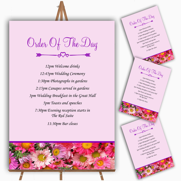 Pretty Pink Flowers Personalised Wedding Order Of The Day Cards & Signs