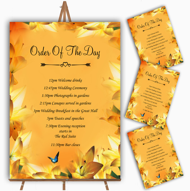 Orange Lily Flower Personalised Wedding Order Of The Day Cards & Signs