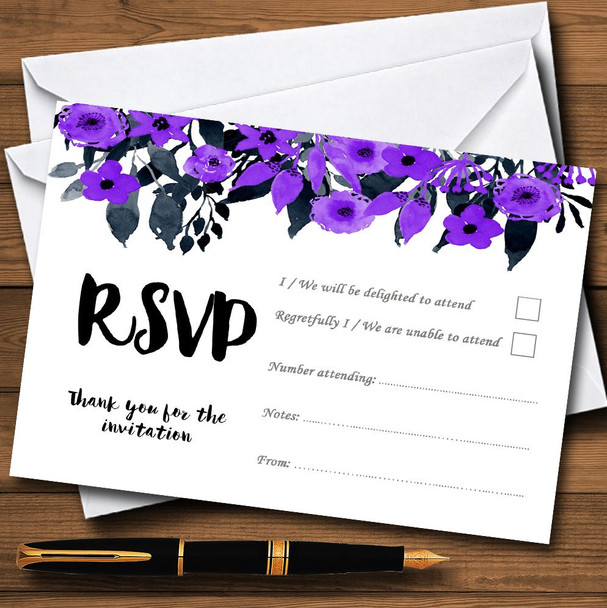 Watercolour Black & Purple Floral Header RSVP Cards