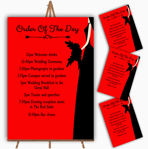 Red Black Bride Personalised Wedding Order Of The Day Cards & Signs