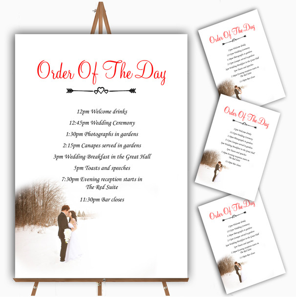 White Winter Personalised Wedding Order Of The Day Cards & Signs