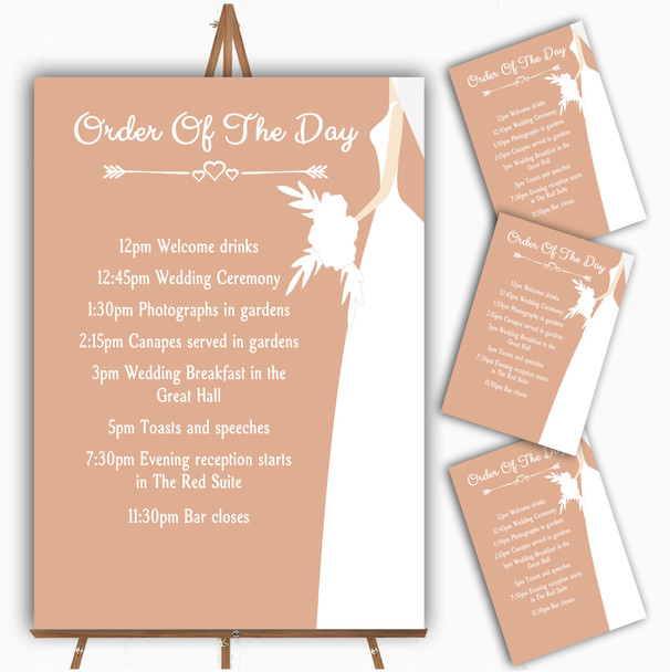 Peach Bride Personalised Wedding Order Of The Day Cards & Signs