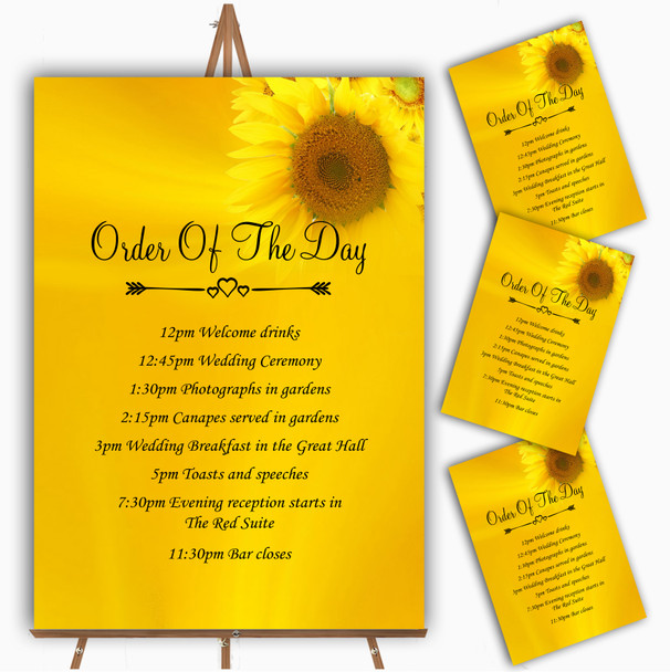 Sunflowers Personalised Wedding Order Of The Day Cards & Signs