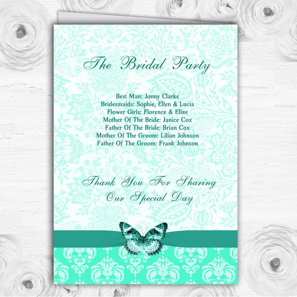 Mint Green Vintage Floral Damask Butterfly Wedding Double Cover Order Of Service