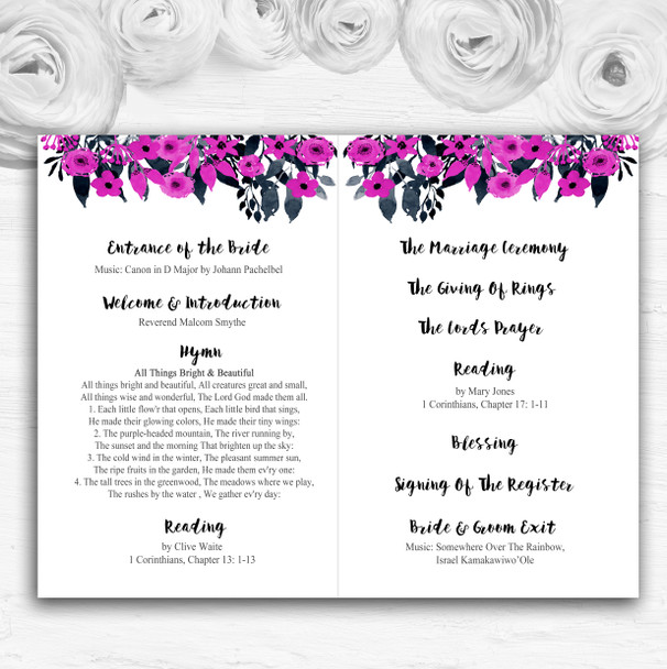Watercolour Black & Hot Pink Floral Header Wedding Double Cover Order Of Service