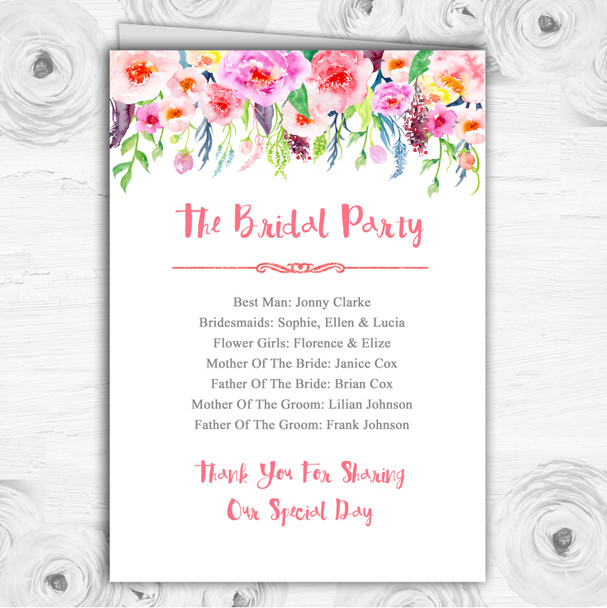 Coral Pink Watercolour Floral Personalised Wedding Double Cover Order Of Service