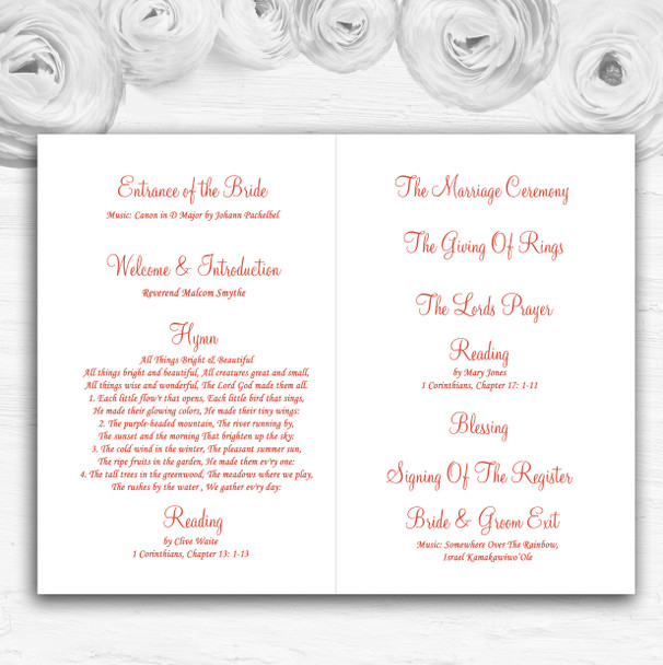 Orange Coral Peach Rose Rings Personalised Wedding Double Cover Order Of Service