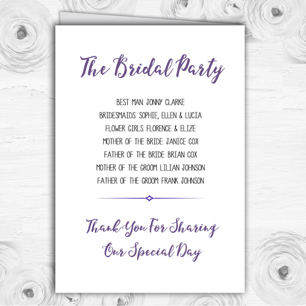 Purple & Silver Subtle Floral Personalised Wedding Double Cover Order Of Service