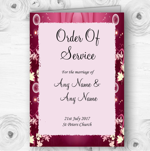 Purple Pink Heart And Flowers Personalised Wedding Double Cover Order Of Service