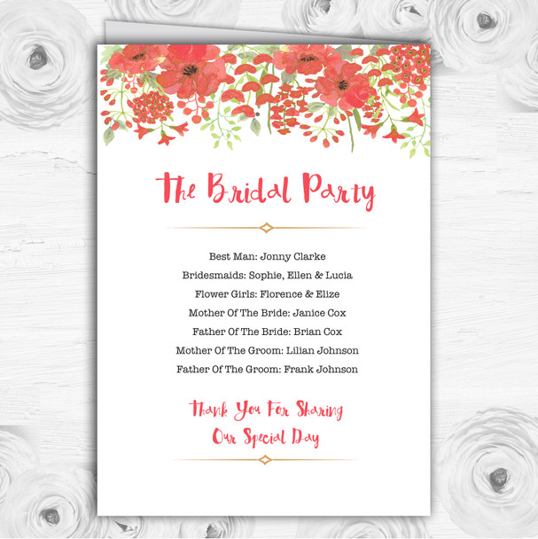 Watercolour Floral Coral Pink Personalised Wedding Double Cover Order Of Service