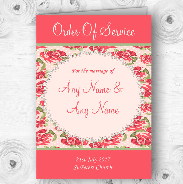 Coral Pink Floral Shabby Chic Chintz Wedding Double Sided Cover Order Of Service