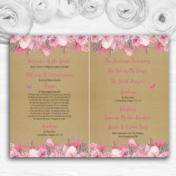 Lilac & Pink Rustic Bunting & Floral Wedding Double Sided Cover Order Of Service