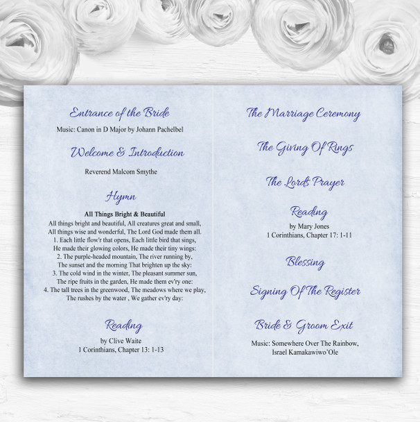 Pale Blue & White Watercolour Floral Wedding Double Sided Cover Order Of Service