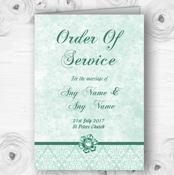 Pale Mint Green Vintage Damask Jewel Wedding Double Sided Cover Order Of Service