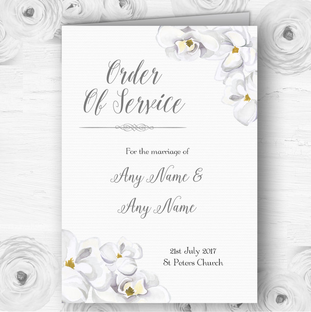 Stunning White Watercolour Magnolias Wedding Double Sided Cover Order Of Service