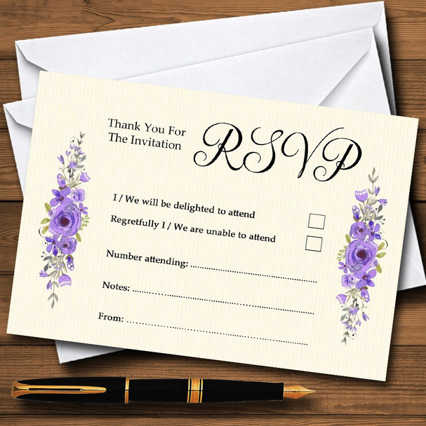 Watercolour Purple Floral Rustic RSVP Cards