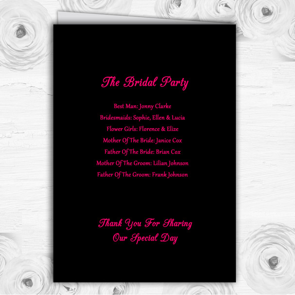 Black & Pink Swirl Deco Personalised Wedding Double Sided Cover Order Of Service