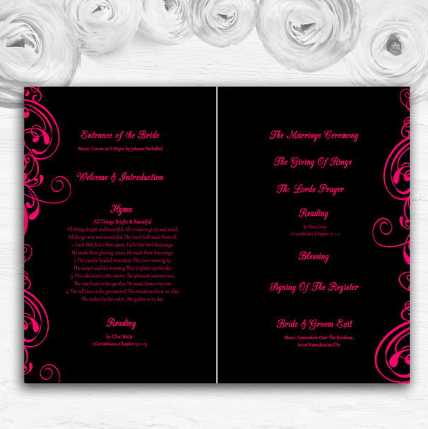 Black & Pink Swirl Deco Personalised Wedding Double Sided Cover Order Of Service