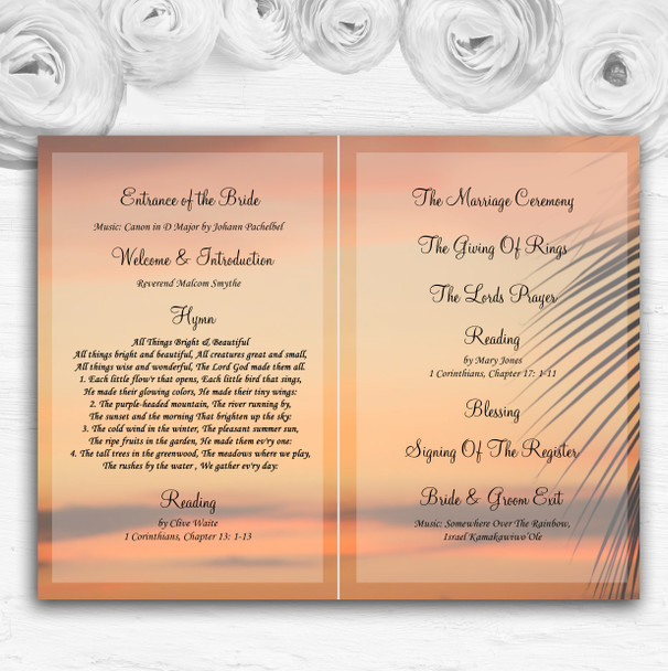 Palm Tree Sunset Abroad Personalised Wedding Double Sided Cover Order Of Service