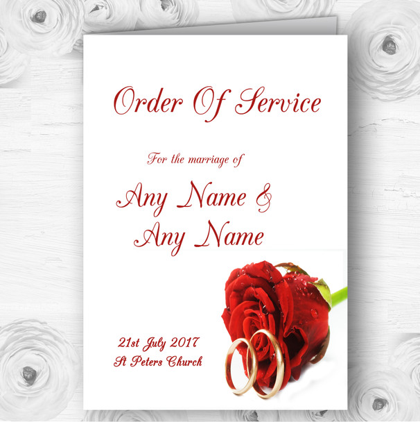 Red Romantic Rose Rings Personalised Wedding Double Sided Cover Order Of Service
